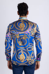 Barabas Wholesale Men's Chain Predator Rhinestone Long Sleeve Shirt 6SPR18 Elemental Blue