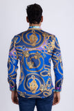 Barabas Wholesale Men's Chain Predator Rhinestone Long Sleeve Shirt 6SPR18 Elemental Blue