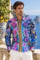 Barabas Wholesale Men's Chain Predator Rhinestone Long Sleeve Shirt 6SPR18 Elemental Blue