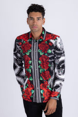Barabas Wholesale Men's Chain Predator Rhinestone Long Sleeve Shirt 6SPR18 Graphite