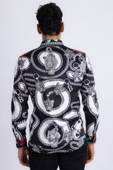Barabas Wholesale Men's Chain Predator Rhinestone Long Sleeve Shirt 6SPR18 Graphite