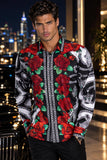 Barabas Wholesale Men's Chain Predator Rhinestone Long Sleeve Shirt 6SPR18 Graphite