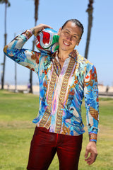 Men's Wholesale Rhinestone 2026 World Cup Floral Print Shirt | BARABAS 6SPR20