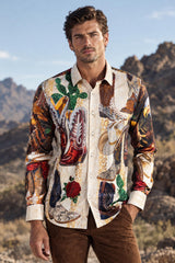 Barabas Wholesale Men's Bald Eagle Baroque Rhinestone Long Sleeve Shirt 6SPR22 Multi