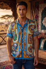 Barabas Men's Wholesale Wilderness Casual Rhinestone Short-Sleeve Shirt 6SSR01 Blue