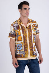 Barabas Men's Wholesale Wilderness Casual Rhinestone Short-Sleeve Shirt 6SSR01 Beige