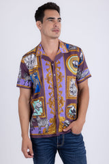 Barabas Men's Wholesale Wilderness Casual Rhinestone Short-Sleeve Shirt 6SSR01 Violet