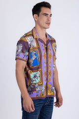 Barabas Men's Wholesale Wilderness Casual Rhinestone Short-Sleeve Shirt 6SSR01 Purple