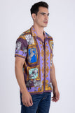 Barabas Men's Wholesale Wilderness Casual Rhinestone Short-Sleeve Shirt 6SSR01 Purple