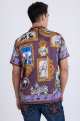 Barabas Men's Wholesale Wilderness Casual Rhinestone Short-Sleeve Shirt 6SSR01 Violet