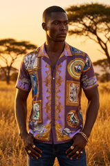 Barabas Men's Wholesale Wilderness Casual Rhinestone Short-Sleeve Shirt 6SSR01 Violet