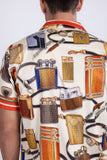 Men's Wholesale Regal Rhinestone Casual Short-Sleeve Shirt | BARABAS 6SSR02 Beige