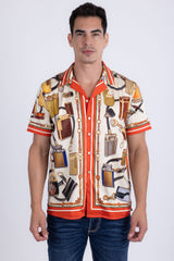Men's Wholesale Regal Rhinestone Casual Short-Sleeve Shirt | BARABAS 6SSR02 Beige