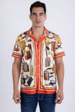 Men's Wholesale Regal Rhinestone Casual Short-Sleeve Shirt | BARABAS 6SSR02 Beige