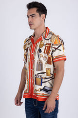 Men's Wholesale Regal Rhinestone Casual Short-Sleeve Shirt | BARABAS 6SSR02 Orange