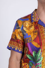 Men's Wholesale Roman Rhinestone Casual Short-Sleeve Shirt | BARABAS 6SSR03 Blue