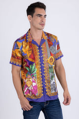 Men's Wholesale Roman Rhinestone Casual Short-Sleeve Shirt | BARABAS 6SSR03 Brown