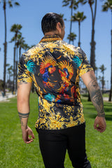 Men's Wholesale Rhinestone Animal Print Short-Sleeve Shirt | BARABAS 6SSR05 Mustard