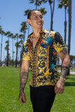 Men's Wholesale Rhinestone Animal Print Short-Sleeve Shirt | BARABAS 6SSR05 Mustard