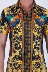 Men's Wholesale Rhinestone Animal Print Short-Sleeve Shirt | BARABAS 6SSR05 Mustard