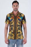 Men's Wholesale Rhinestone Animal Print Short-Sleeve Shirt | BARABAS 6SSR05 Black