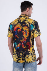 Men's Wholesale Rhinestone Animal Print Short-Sleeve Shirt | BARABAS 6SSR05 Yellow