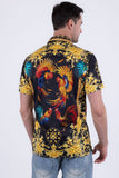 Men's Wholesale Rhinestone Animal Print Short-Sleeve Shirt | BARABAS 6SSR05 Yellow