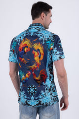 Men's Wholesale Rhinestone Animal Print Short-Sleeve Shirt | BARABAS 6SSR05 Navy