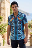Men's Wholesale Rhinestone Animal Print Short-Sleeve Shirt | BARABAS 6SSR05 Navy