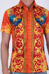 Men's Wholesale Rhinestone Animal Print Short-Sleeve Shirt | BARABAS 6SSR05 Orange