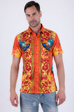 Men's Wholesale Rhinestone Animal Print Short-Sleeve Shirt | BARABAS 6SSR05 Orange