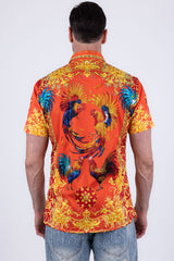 Men's Wholesale Rhinestone Animal Print Short-Sleeve Shirt | BARABAS 6SSR05 Yellow