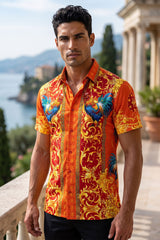 Men's Wholesale Rhinestone Animal Print Short-Sleeve Shirt | BARABAS 6SSR05 Poppy Red