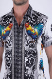 Men's Wholesale Rhinestone Animal Print Short-Sleeve Shirt | BARABAS 6SSR05 White