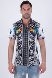 Men's Wholesale Rhinestone Animal Print Short-Sleeve Shirt | BARABAS 6SSR05 White