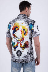 Men's Wholesale Rhinestone Animal Print Short-Sleeve Shirt | BARABAS 6SSR05 White