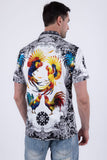 Men's Wholesale Rhinestone Animal Print Short-Sleeve Shirt | BARABAS 6SSR05 White