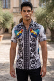 Men's Wholesale Rhinestone Animal Print Short-Sleeve Shirt | BARABAS 6SSR05 White