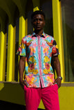 Barabas Men's Wholesale Rhinestone Cocktails Floral Short-Sleeve Shirt 6SSR06 Pink