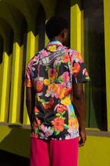 Barabas Men's Wholesale Rhinestone Cocktails Floral Short-Sleeve Shirt 6SSR06 Pink