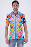 Barabas Men's Wholesale Rhinestone Cocktails Floral Short-Sleeve Shirt 6SSR06 Pink