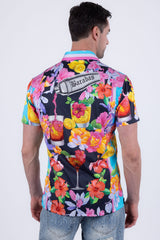 Barabas Men's Wholesale Rhinestone Cocktails Floral Short-Sleeve Shirt 6SSR06 Black