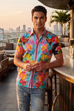 Barabas Men's Wholesale Rhinestone Cocktails Floral Short-Sleeve Shirt 6SSR06 Pink