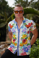 Barabas Men's Wholesale Rhinestone Cocktails Floral Short-Sleeve Shirt 6SSR06 White