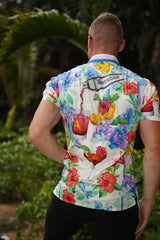 Barabas Men's Wholesale Rhinestone Cocktails Floral Short-Sleeve Shirt 6SSR06 White