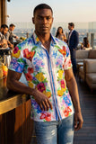 Barabas Men's Wholesale Rhinestone Cocktails Floral Short-Sleeve Shirt 6SSR06 White