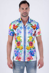Barabas Men's Wholesale Rhinestone Cocktails Floral Short-Sleeve Shirt 6SSR06 Yellow