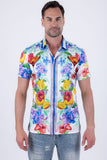 Barabas Men's Wholesale Rhinestone Cocktails Floral Short-Sleeve Shirt 6SSR06 Yellow