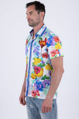 Barabas Men's Wholesale Rhinestone Cocktails Floral Short-Sleeve Shirt 6SSR06 White