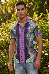 Men's Wholesale Casual Parrot Rhinestone Short-Sleeve Shirt | BARABAS 6SSR07 Black